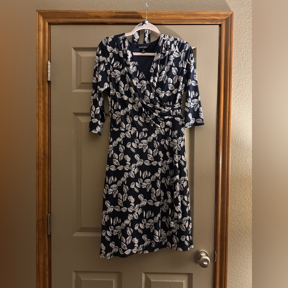 41 Hawthorn Navy and White Leaf Pattern Dress